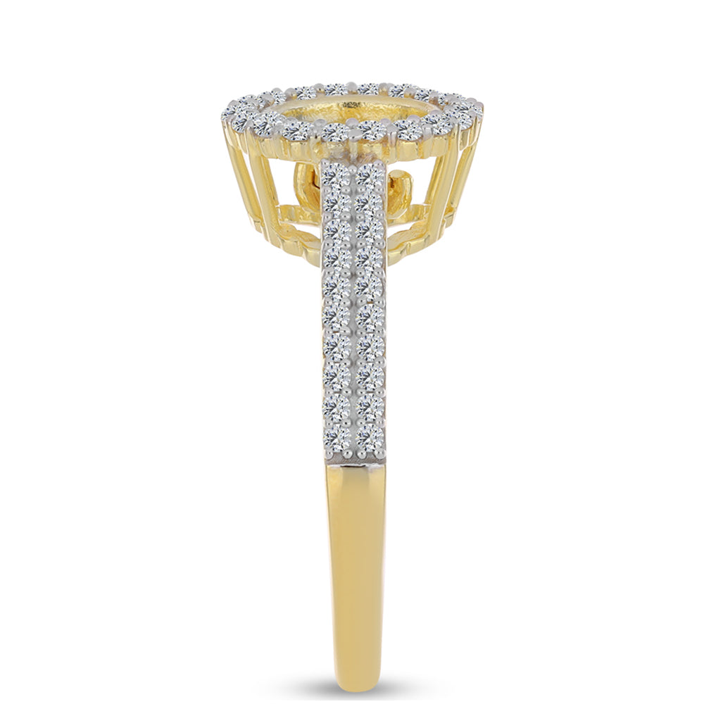 Anillo de Plata Bañada en Oro con Diamante Cognac y Topacio Blanco