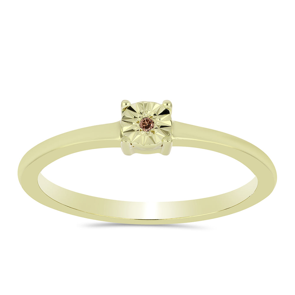 Anillo de Plata Bañada en Oro con Diamante Cognac 3 