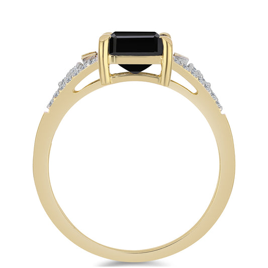 Anillo de Plata Bañada en Oro con Ónix Negro y Zircón Blanco