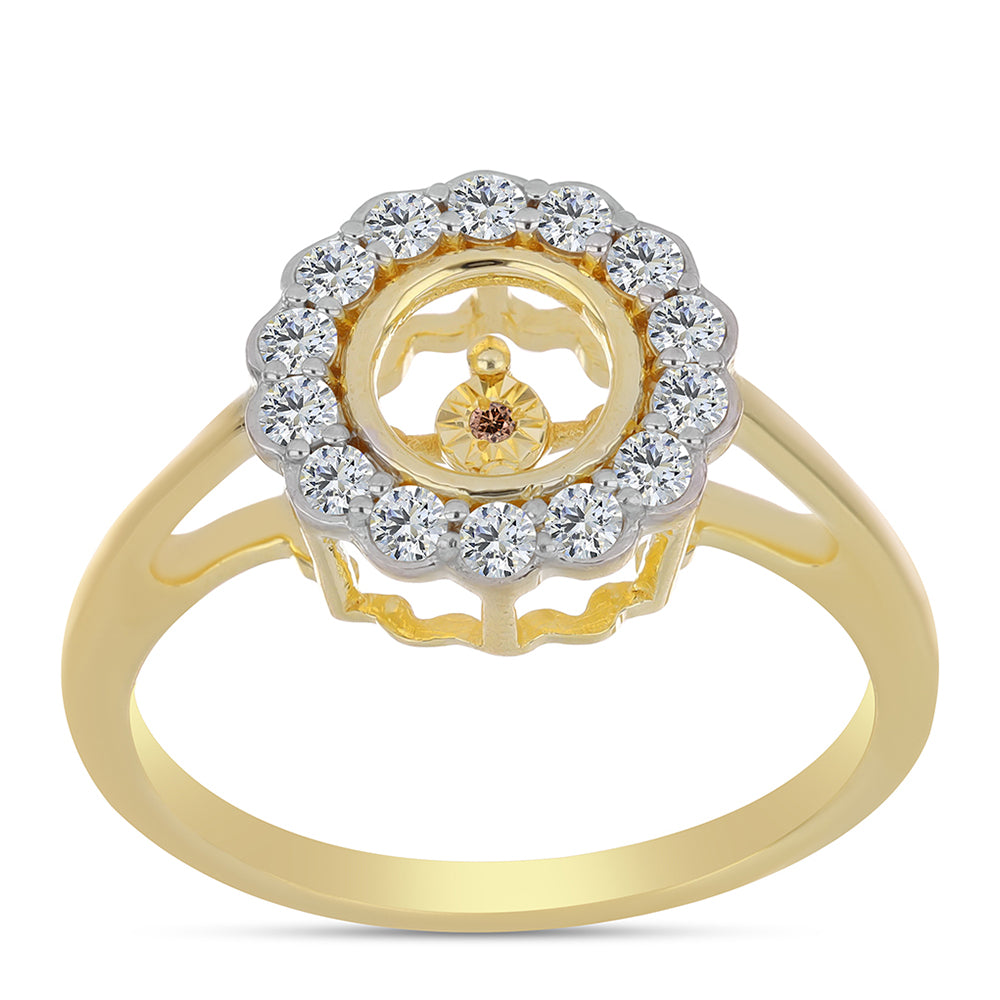 Anillo de Plata Bañada en Oro con Diamante Cognac y Topacio Blanco 3 