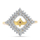 Anillo de Plata Bañada en Oro con Diamante Cognac y Topacio Blanco