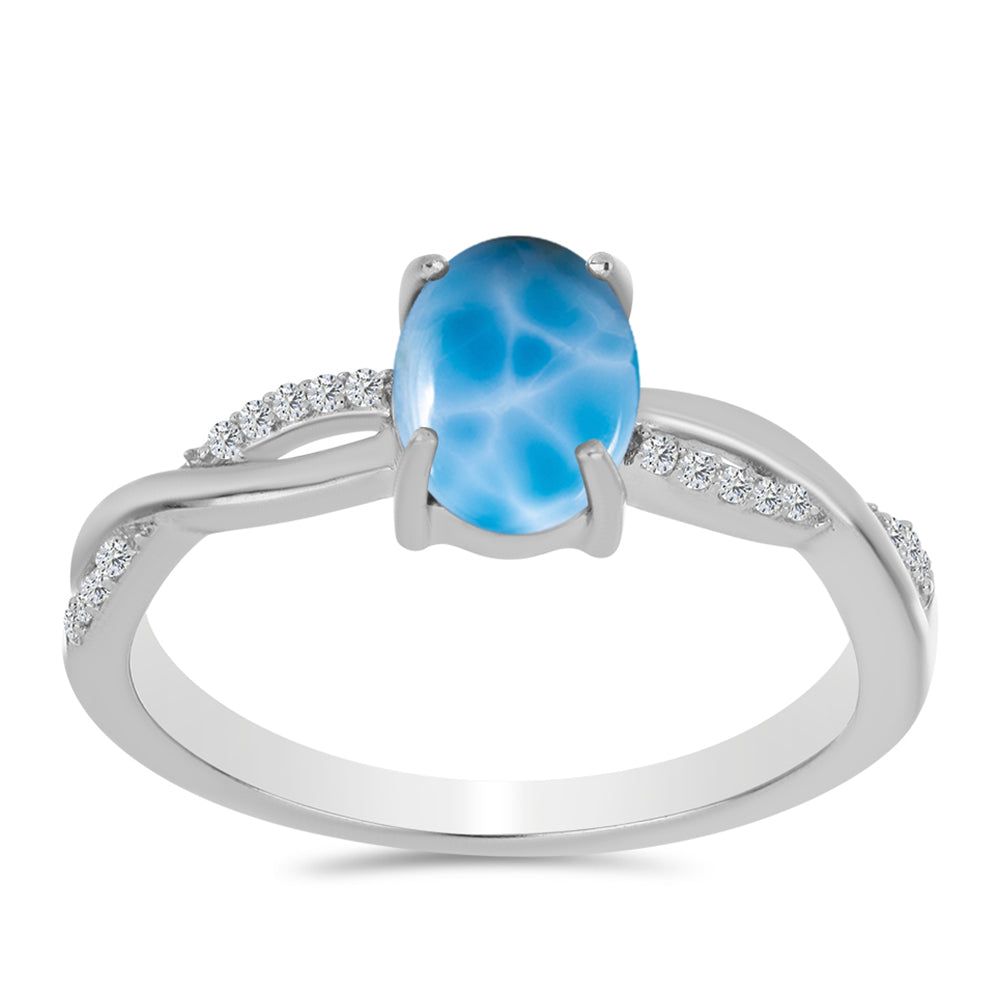 Anillo de Plata con Larimar de Barahona y Topacio Blanco