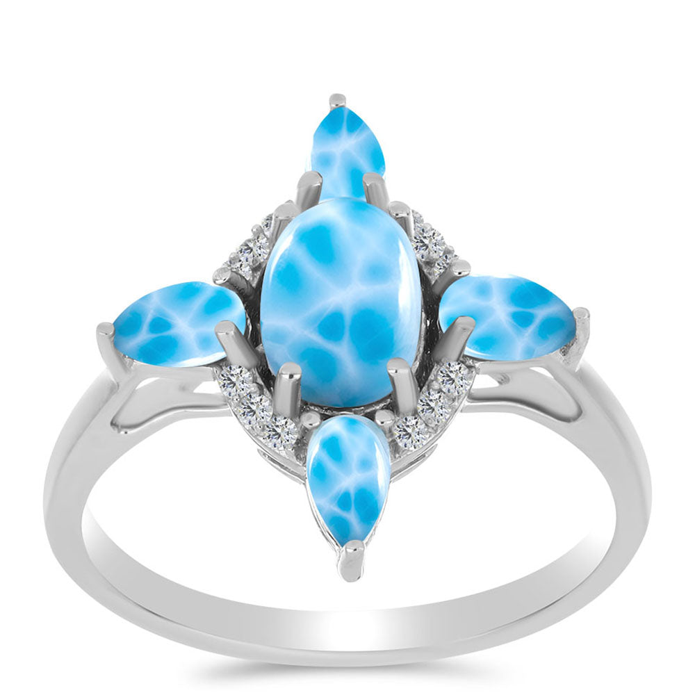 Anillo de Plata con Larimar de Barahona y Topacio Blanco 3 