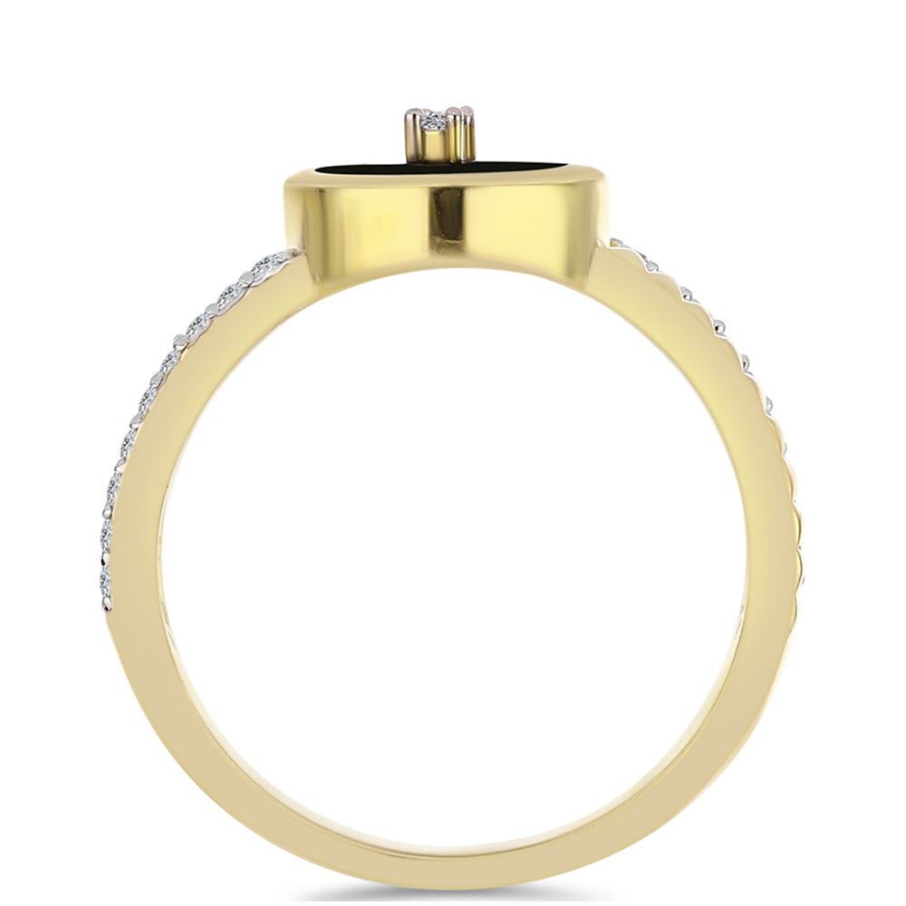 Anillo de Plata Bañada en Oro con Ónix Negro y Topacio Blanco 2 