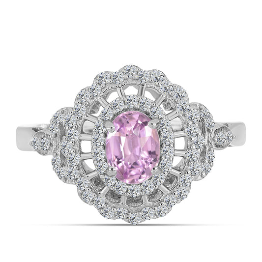 Anillo de Plata con Kunzita de Pala y Topacio Blanco