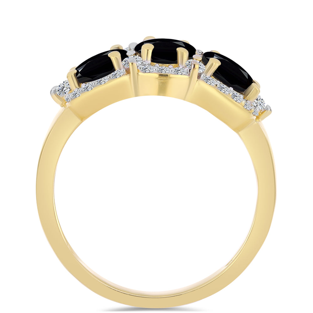 Anillo de Plata Bañada en Oro con Ónix Negro y Topacio Blanco