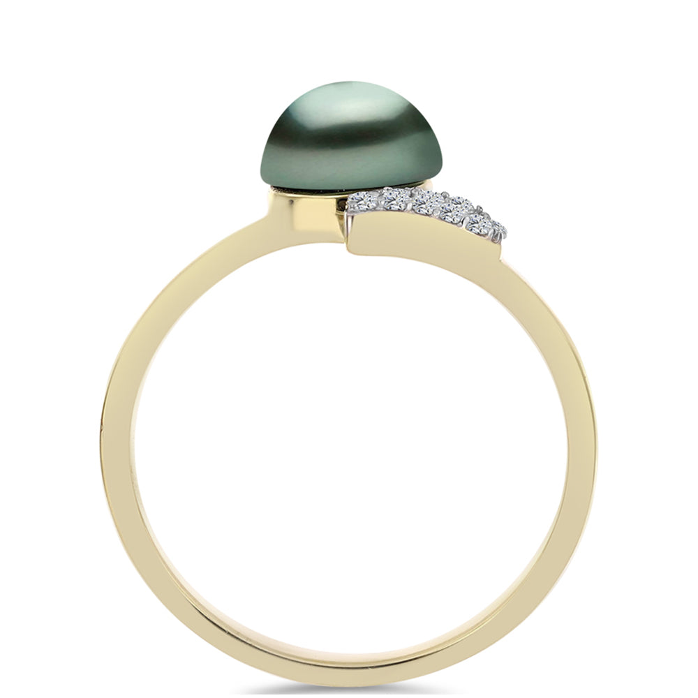 Anillo de Plata Bañada en Oro con Perla de río Tahiti verde ilusión y Topacio Blanco