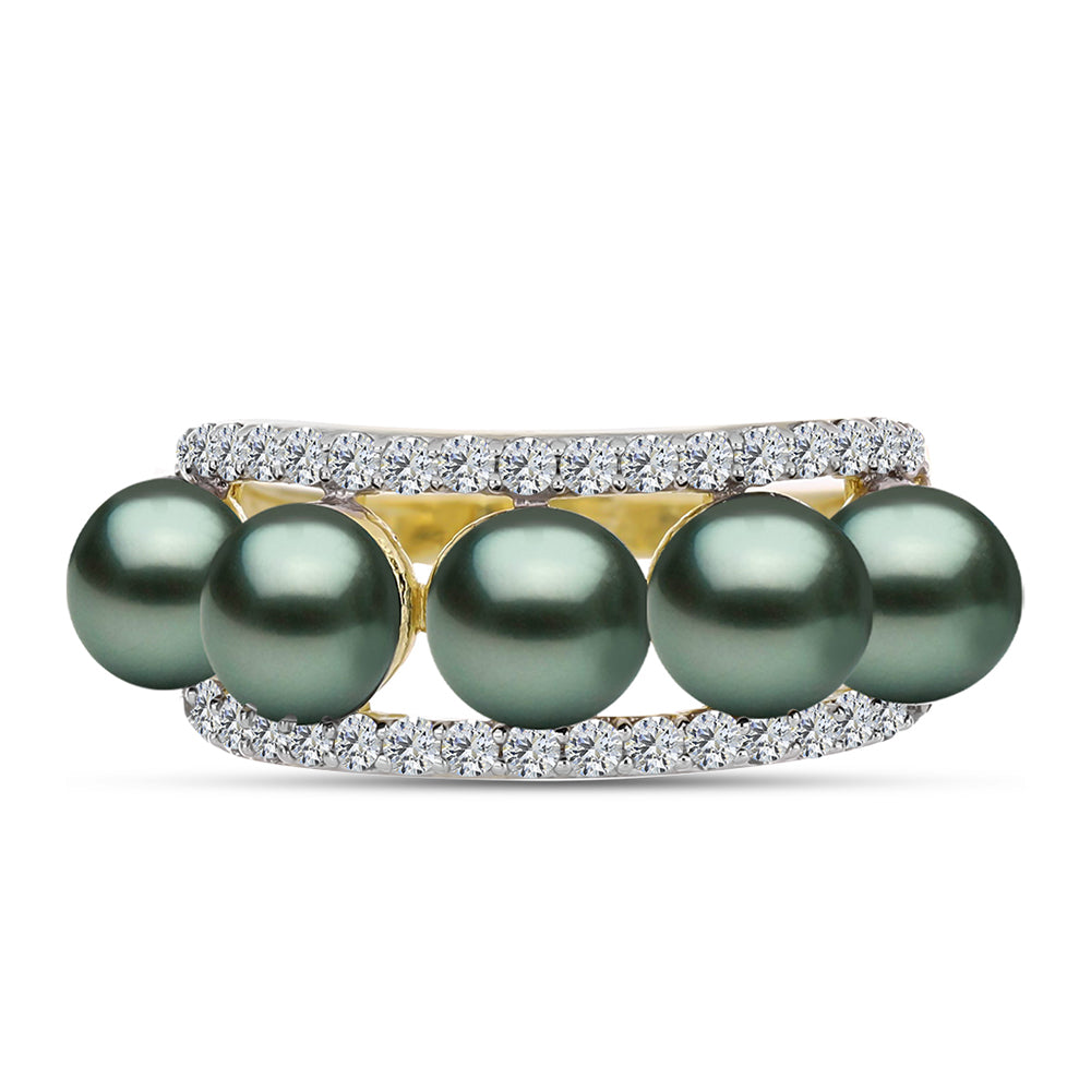 Anillo de Plata Bañada en Oro con Perla de río Tahiti verde ilusión y Topacio Blanco 1 