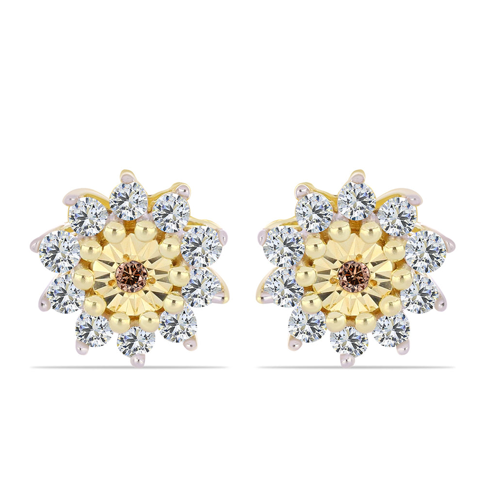 Pendientes de Plata Bañada en Oro con Diamante Cognac y Topacio Blanco