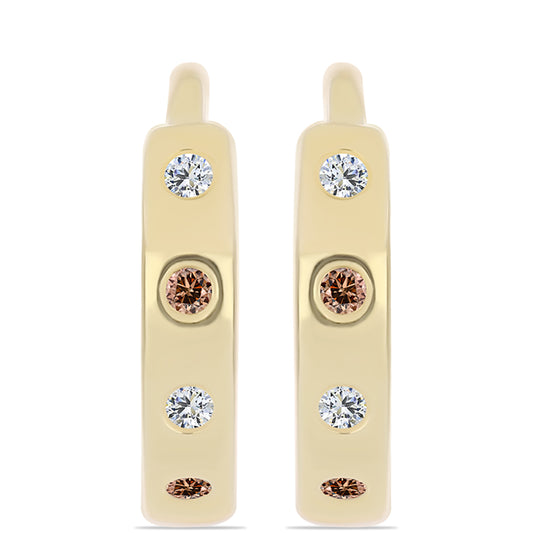 Pendientes de Plata Bañada en Oro con Diamante Cognac y Topacio Blanco