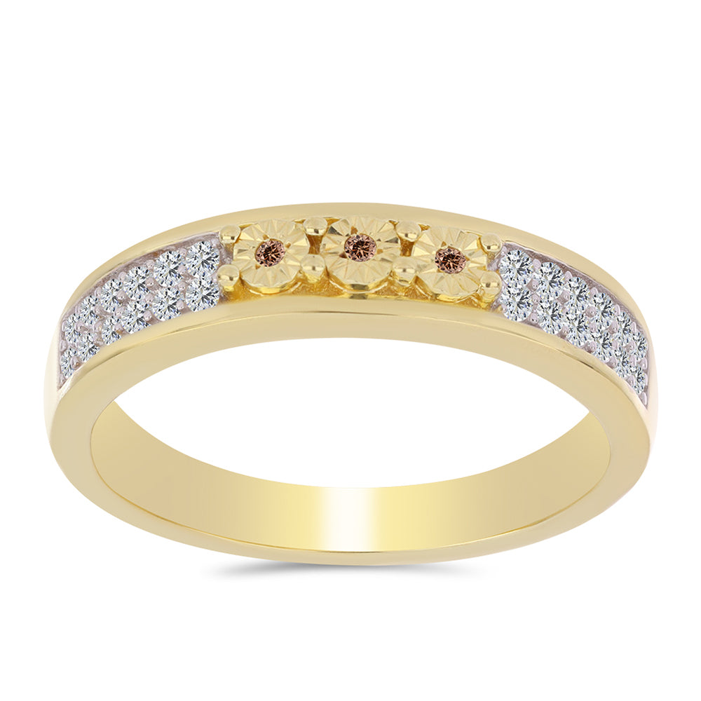 Anillo de Plata Bañada en Oro con Diamante Cognac y Topacio Blanco