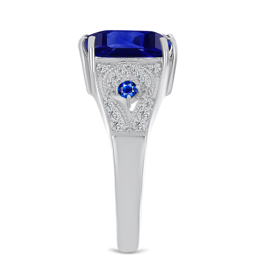 Anillo de Plata con Zafiro Azul Australiano y Topacio Blanco 4 