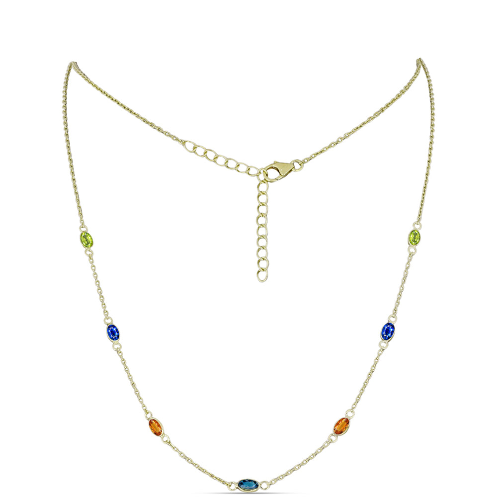 Collar de Plata Bañada en Oro con Zafiro Arco Iris