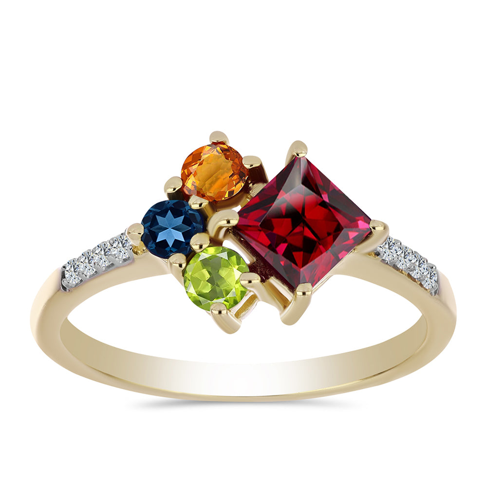 Anillo de Plata Bañada en Oro con Zafiro Arco Iris y Topacio Blanco