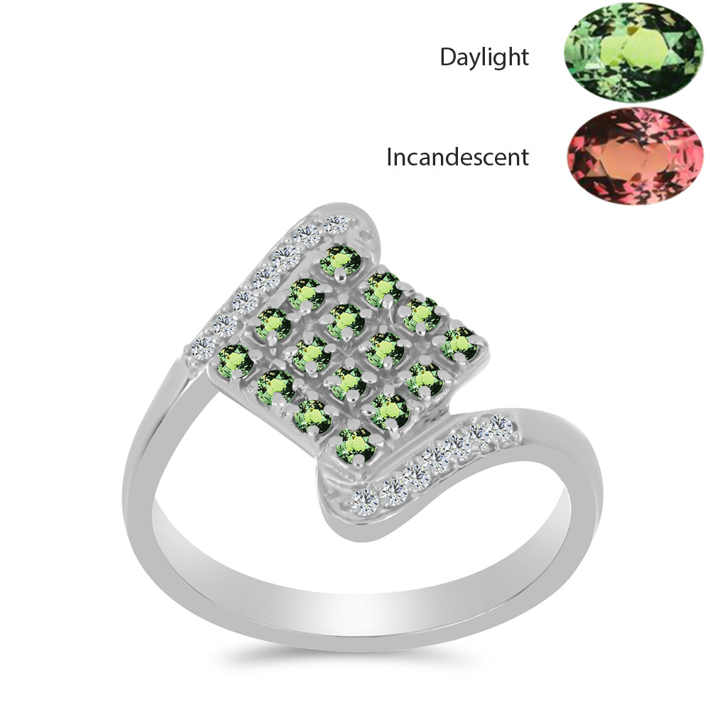 Anillo de Plata con Alejandrita natural y Topacio Blanco