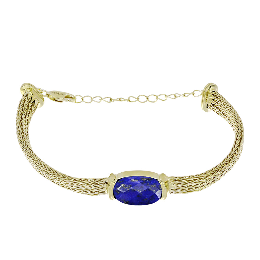 Pulsera de Plata Bañada en Oro con Lapislázuli