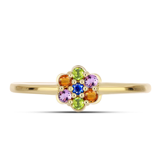 Anillo de Plata Bañada en Oro con Zafiro Arco Iris