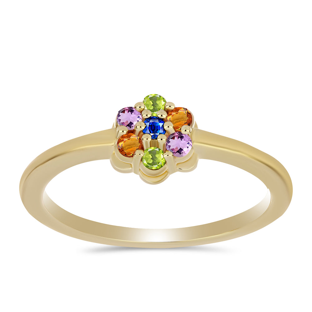 Anillo de Plata Bañada en Oro con Zafiro Arco Iris 1 