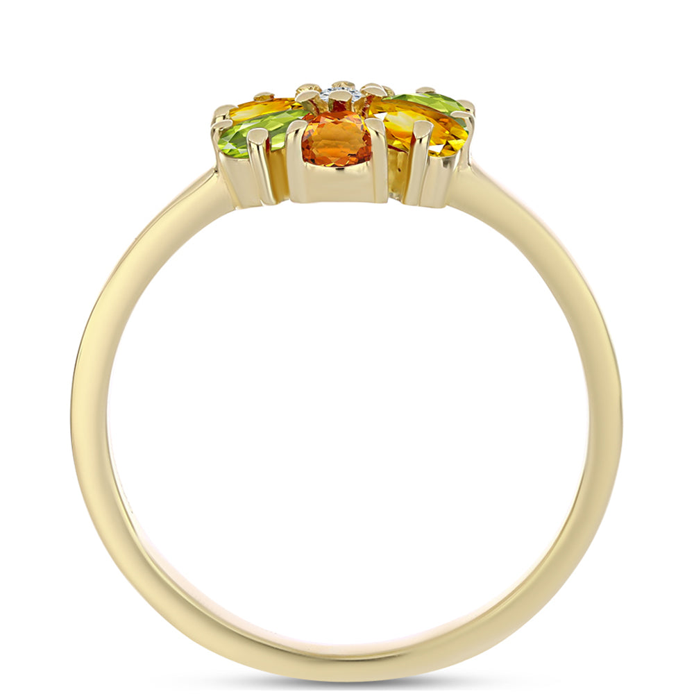 Anillo de Plata Bañada en Oro con Zafiro Arco Iris y Topacio Blanco