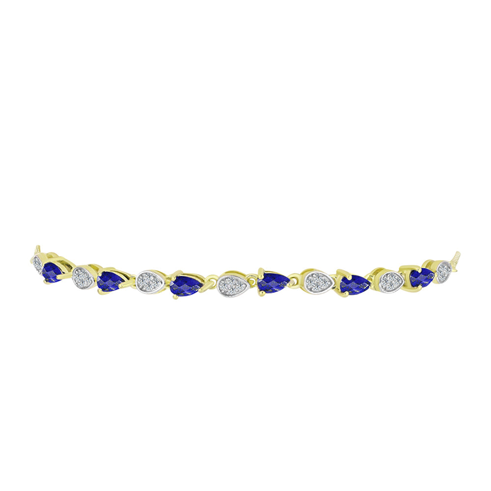 Pulsera de Plata Bañada en Oro con Lapislázuli y Topacio Blanco 2 