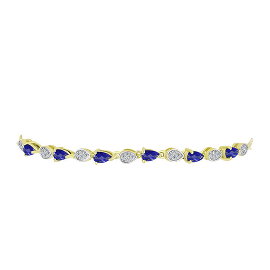 Pulsera de Plata Bañada en Oro con Lapislázuli y Topacio Blanco
