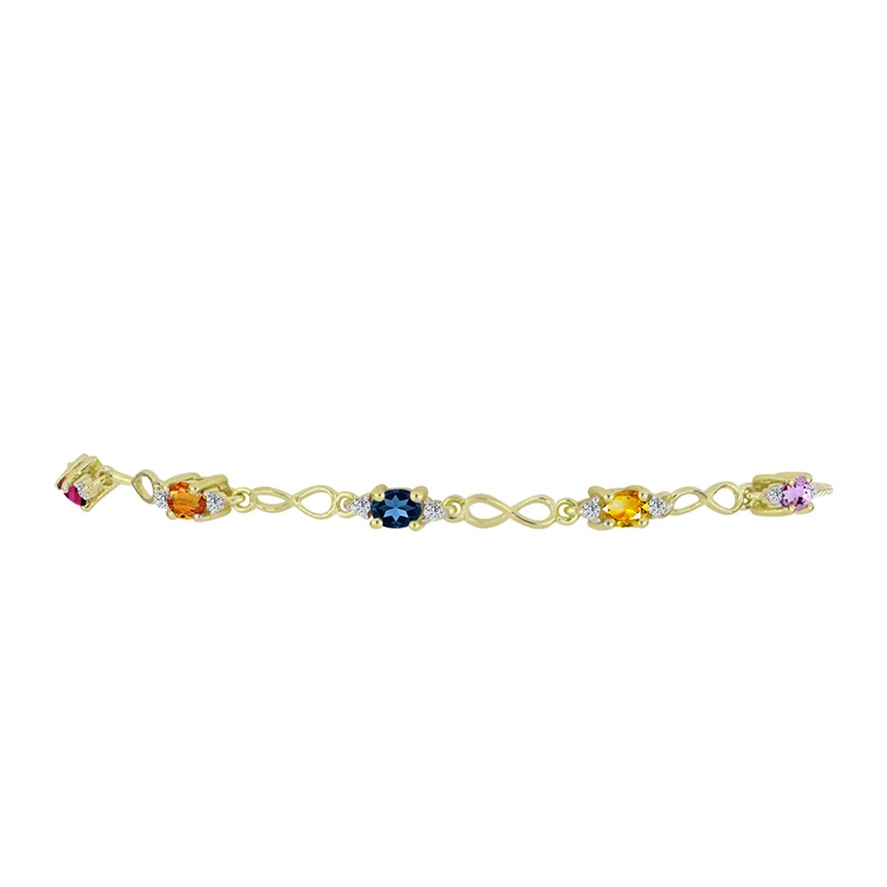 Pulsera de Plata Bañada en Oro con Zafiro Arco Iris y Topacio Blanco 2 
