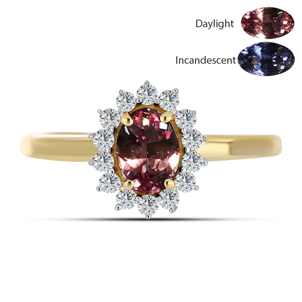 Anillo de Plata Bañada en Oro con Granate Multicolor de Tsivory y Topacio Blanco 2 