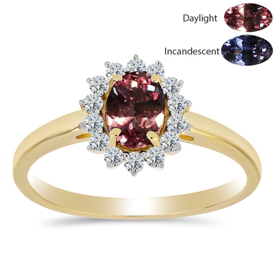 Anillo de Plata Bañada en Oro con Granate Multicolor de Tsivory y Topacio Blanco