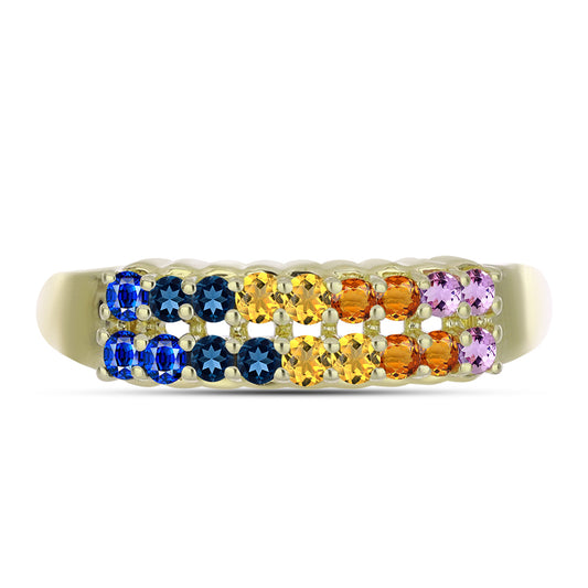 Anillo de Plata Bañada en Oro con Zafiro Arco Iris