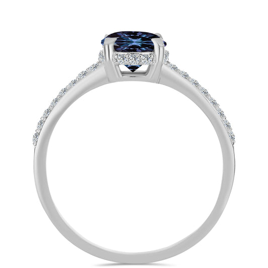Anillo de Plata con Moisanita "Púrpura Imperial" y Topacio Blanco