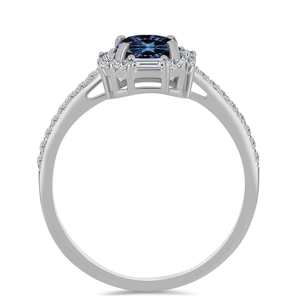 Anillo de Plata con Moisanita "Púrpura Imperial" y Zircón Blanco