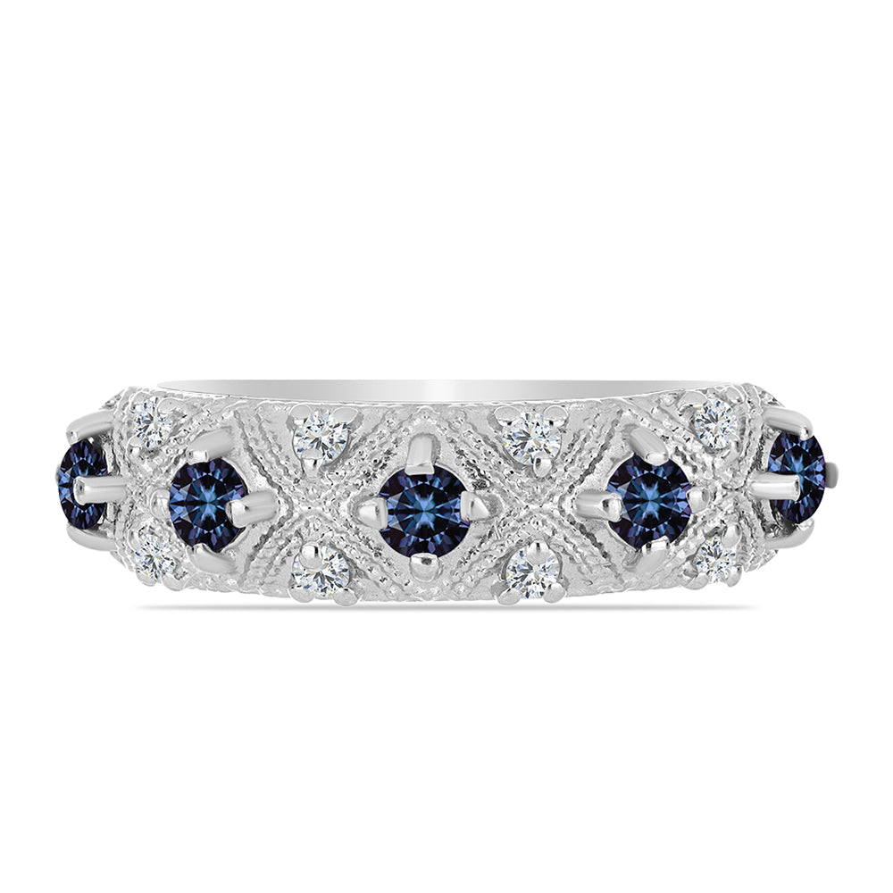 Anillo de Plata con Moisanita "Púrpura Imperial" y Topacio Blanco 1 