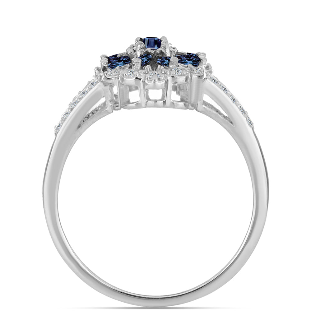 Anillo de Plata con Moisanita "Púrpura Imperial" y Topacio Blanco 2 