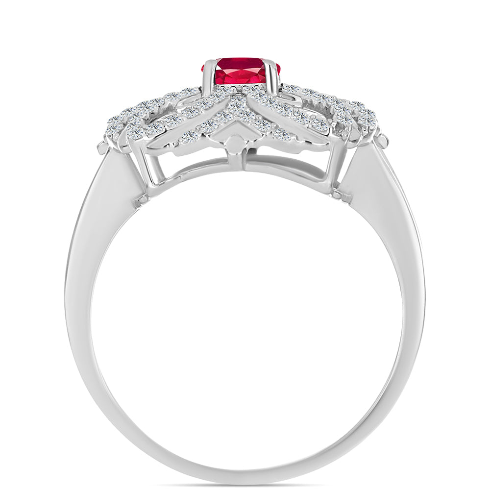 Anillo de Plata con Rubí de Madagascar y Topacio Blanco 2 
