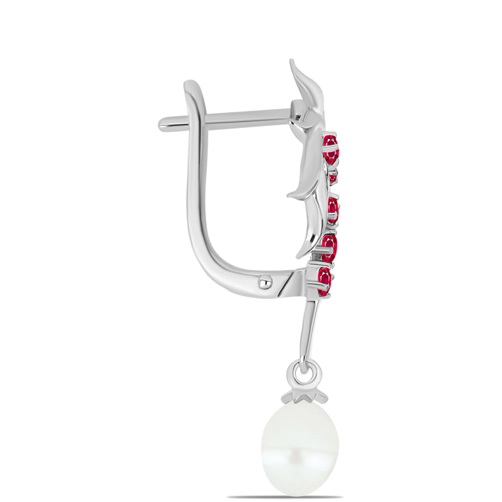 Pendientes de Plata con Rubí de Madagascar y Perla blanca de agua dulce 2 