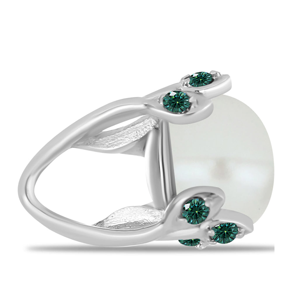 Colgante de Plata con Moissanita azul mar verdosa y Perla blanca de agua dulce 2 