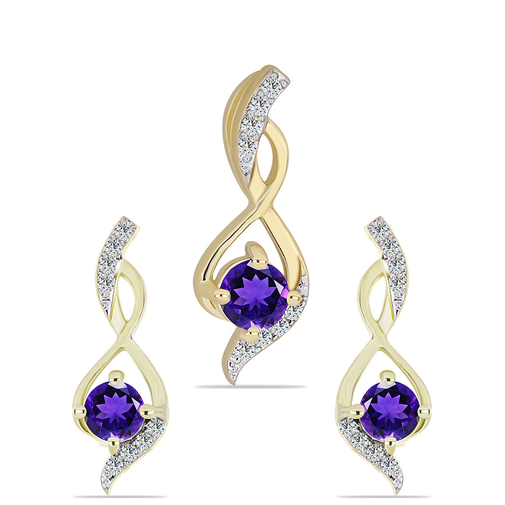 Conjunto de Plata Bañada en Oro con Amatista de Marruecos y Topacio Blanco ( Pendientes +Colgante ) 1 