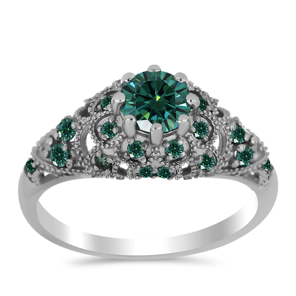 Anillo de Plata con Moissanita azul mar verdosa 3 