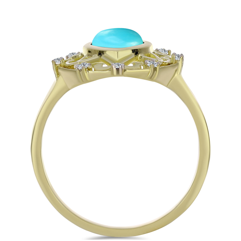 Anillo de Plata Bañada en Oro con Turquesa Bella Durmiente y Topacio Blanco