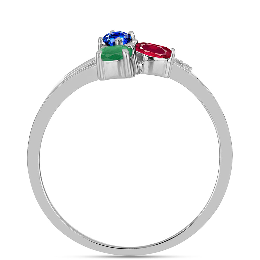 Conjunto de Plata con Rubí de Madagascar y Esmeralda de Brasil ( Pendientes +Anillo )
