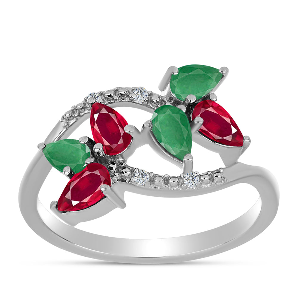 Anillo de Plata con Rubí de Madagascar y Esmeralda de Brasil