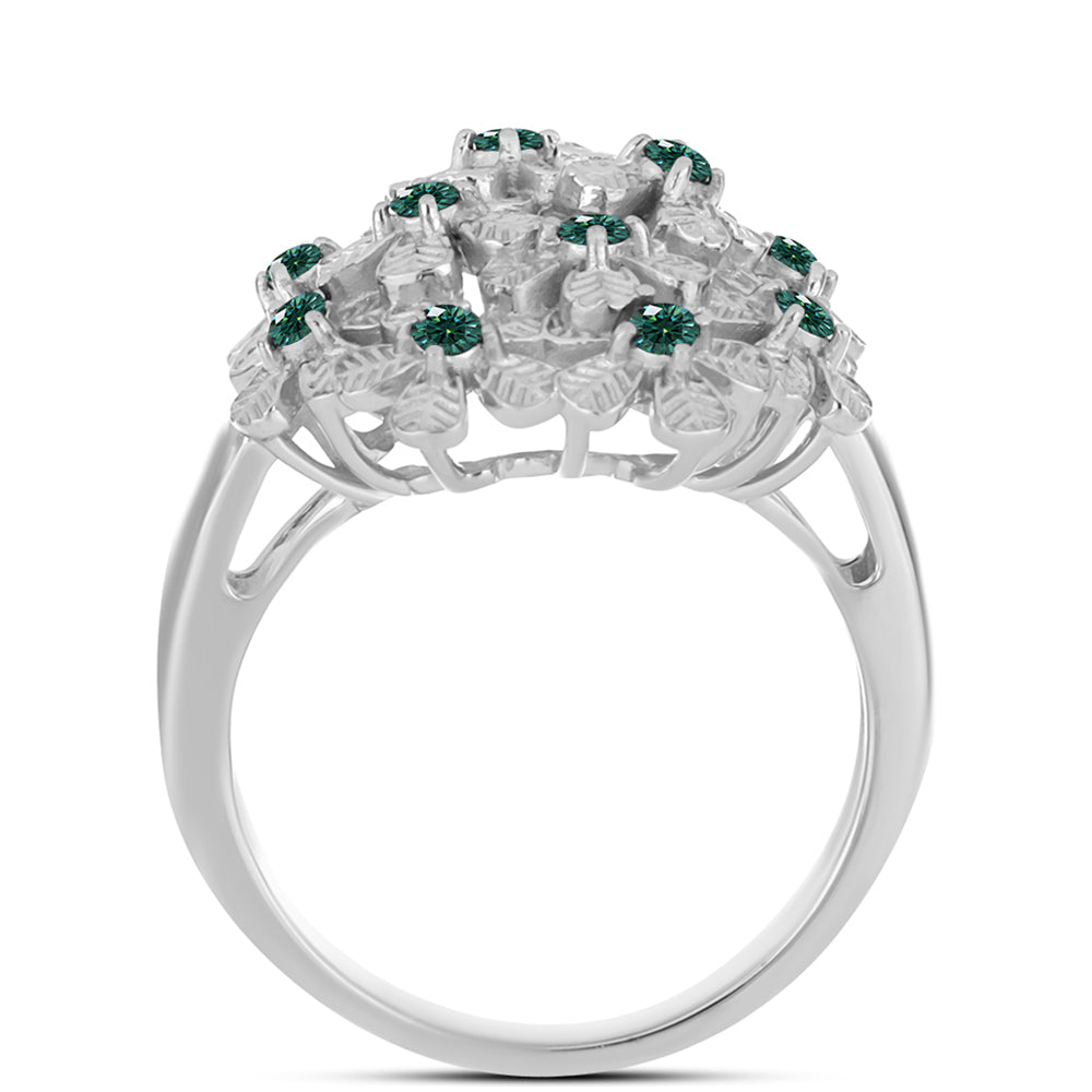 Anillo de Plata con Moissanita azul mar verdosa 2 