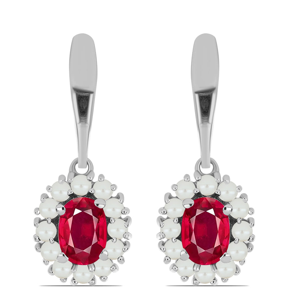Pendientes de Plata con Rubí de Madagascar y Perla blanca de agua dulce