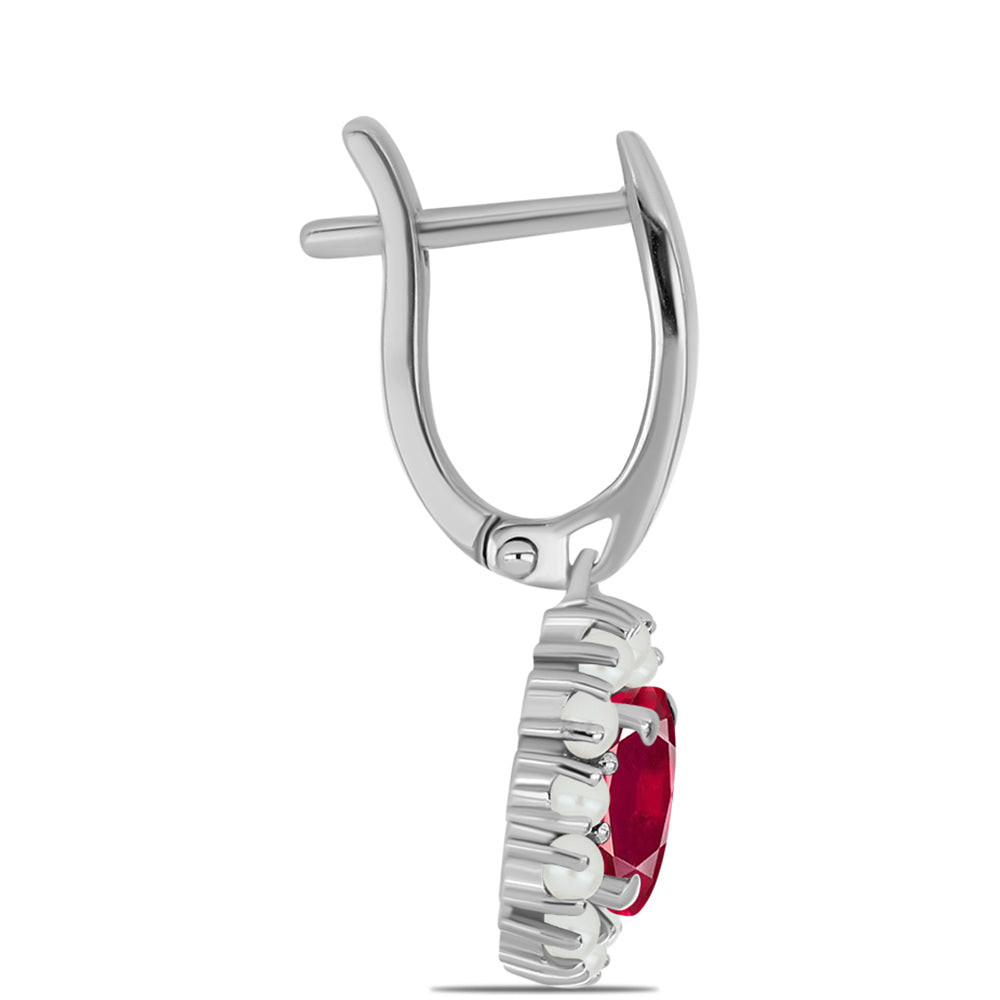 Pendientes de Plata con Rubí de Madagascar y Perla blanca de agua dulce 2 