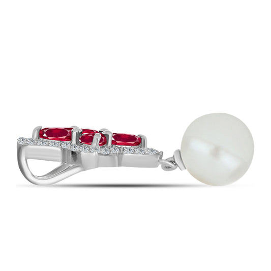 Colgante de Plata con Rubí de Madagascar y Perla blanca de agua dulce
