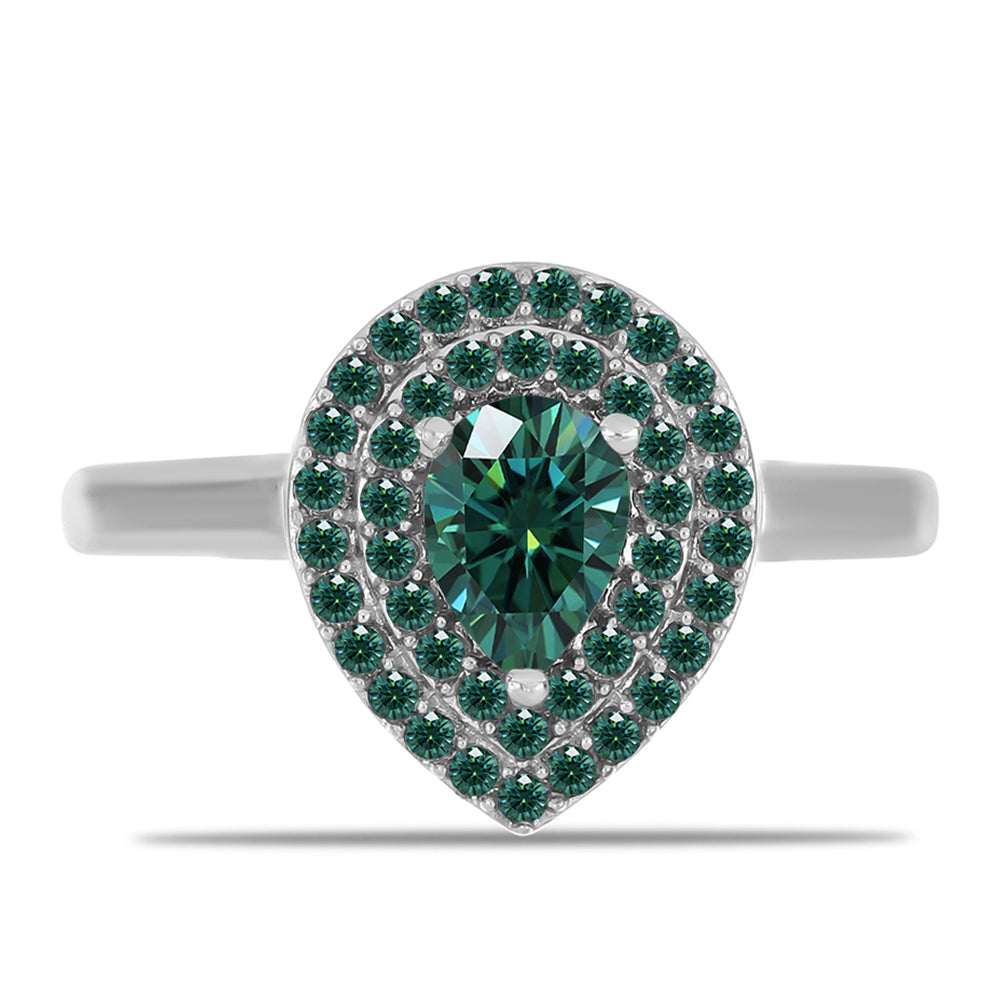 Anillo de Plata con Moissanita azul mar verdosa