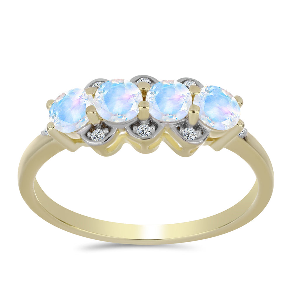 Anillo de Plata Bañada en Oro con Piedra Lunar Arco Iris y Topacio Blanco