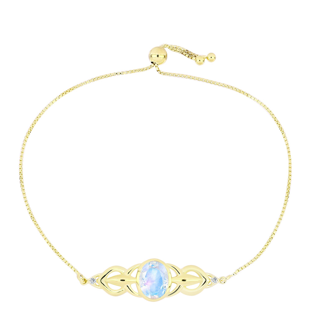 Pulsera de Plata Bañada en Oro con Piedra Lunar Arco Iris y Topacio Blanco