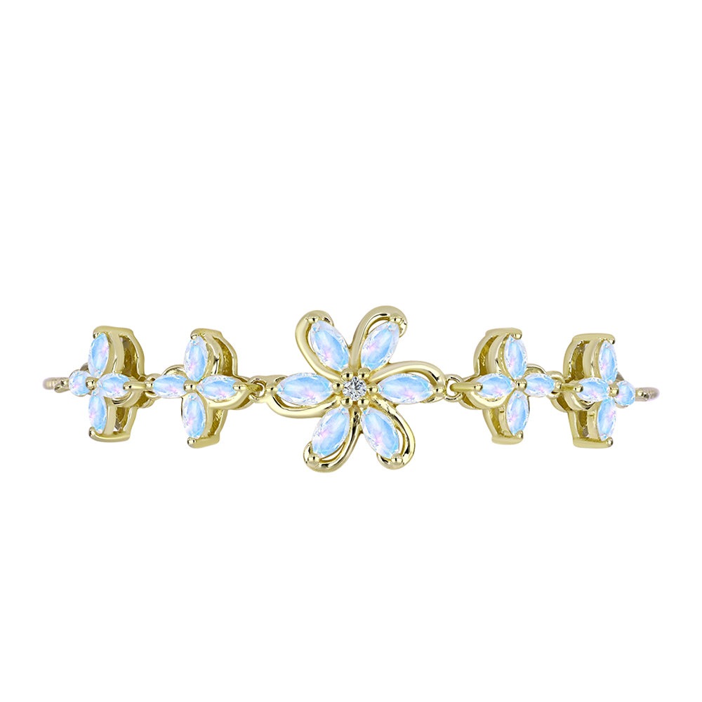 Pulsera de Plata Bañada en Oro con Piedra Lunar Arco Iris 2 