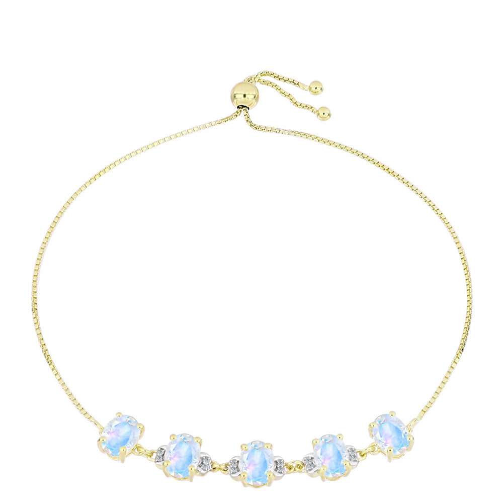 Pulsera de Plata Bañada en Oro con Piedra Lunar Arco Iris y Topacio Blanco 1 